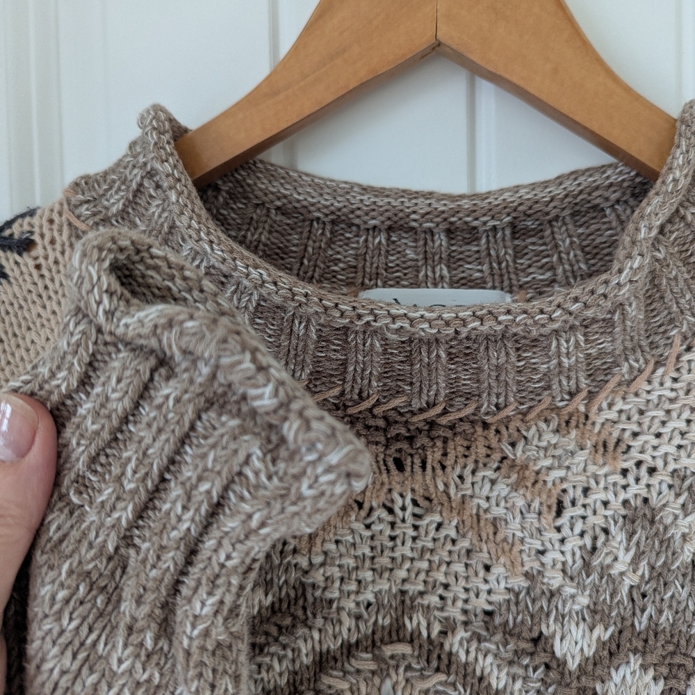 Vintage Cotton/Ramie Mock Neck Neutral Sweater Size M Taupe, Brown, Grey & Cream - Picture 5 of 10
